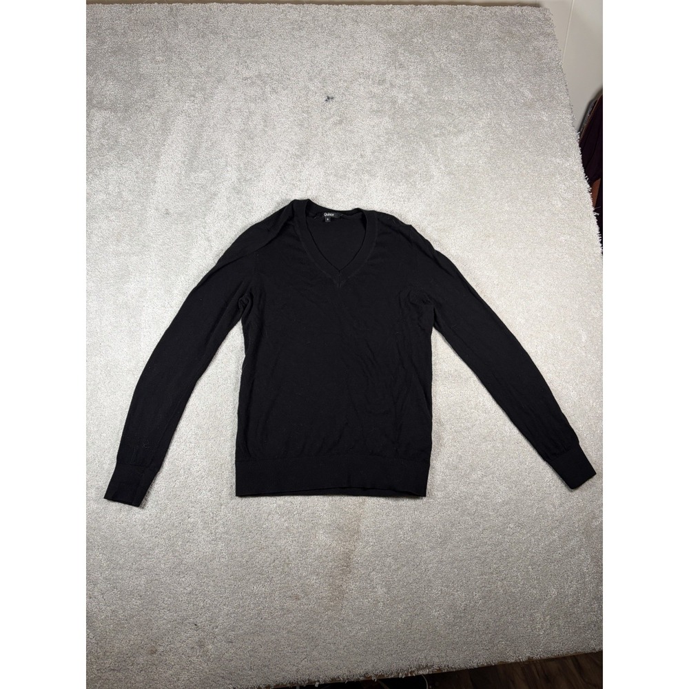Quince Women Lightweight Cotton Cashmere V-Neck Sweater Black S